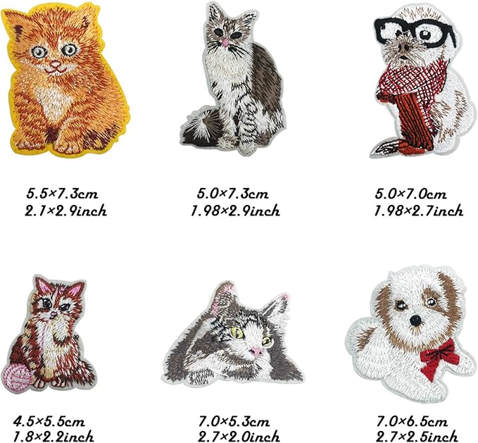 Woohome 16 PCS Cat and Dog Iron On Patches Assorted Cute Kitten Mini Cats Sew On Patches DIY Decoration or Repair, Embroidered Appliques for Clothing Backpacks Jeans T-Shirt Caps Shoes