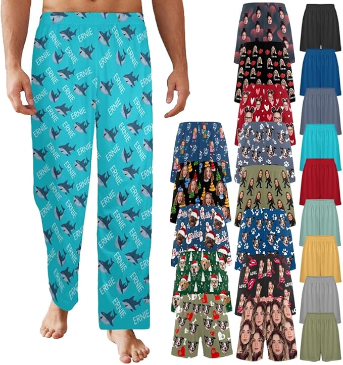 Custom Pajama Pants for Men, Personalized PJ Pants with Photos, Custom Mens Pajama Shorts, Gifts for Dad Husband