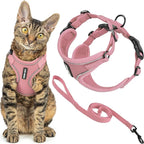Voyager Escape-Proof Step-in Lock Cat Harness & 5ft Neoprene-Handle Leash Set All-Weather Mesh with Reflective Stitching for Small to Large Cats by Best Pet Supplies, Pink (327), XXS