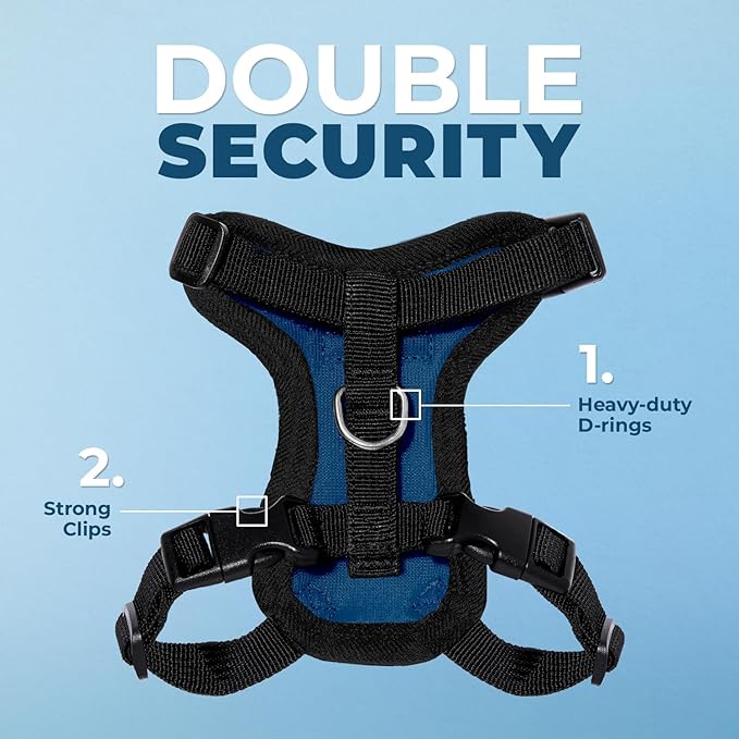 Voyager Escape-Proof Step-in Lock Cat Harness & 5ft Neoprene-Handle Leash Set All-Weather Mesh with Reflective Stitching for Small to Large Cats by Best Pet Supplies, Royal Blue/Black Trim, XXS