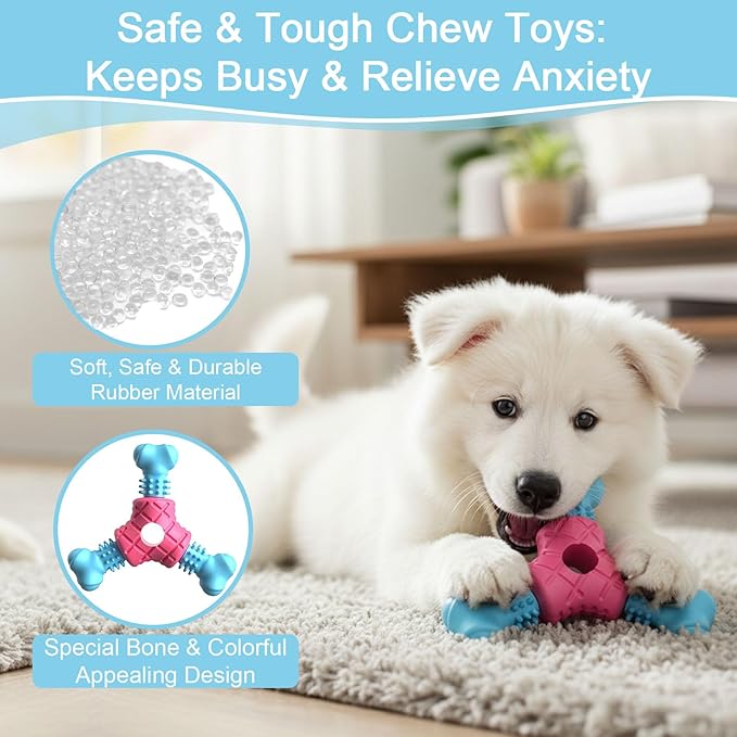 Puppy Chew Toys for Teething, Indestructible Dog Chew Toys for Aggressive Chewers - Small & Medium Breeds, Rubber Dog Bone Toy, Tough Puppy Toys to Keep Them Busy and Relieve Anxiety