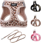 PUPTECK Dog Harness and Leash Set for Small Medium Dogs No Pull Step-in Soft Mesh Puppy Cat Vest Harnesses Reflective at Night, Brown Leopard Print, L