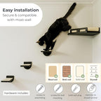 Cat Wall Shelves for Cats & Kitten – Solid Wood Cozy Corner Bed + Cushion with 2 Washable Covers + 3 Wooden Steps, Safe Haven for Indoor Cats, Cat Shelves for Wall, Black