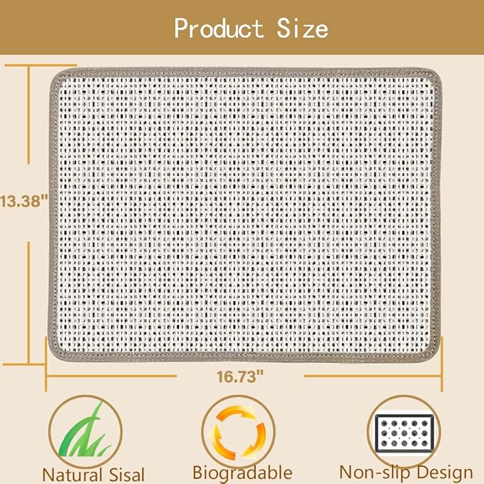 Cat Nail File Scratcher Wrapped Around a Cat Scratching Post, 16.73"×13.38" Sisal Cat Scratch Pad with 80 Aluminum Oxide Grit, Nail File for Cats Can Help to Trim Your Cat's Nails