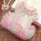Floral Puppy Dress with D-Ring Ruffled Small Dog Clothes Female Spring Cat Outfit Sleeveless Pet Princess Skirt Cute Dogs Tutu Dresses (Pink, Large)