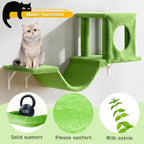 NUNU LAB Wall Mounted Cat Furniture Set - 6 Pcs Climber Set with House, Bridge, Steps, Scratcher Board - DIY Walls Playground, Indoor Cat Shelves - Green