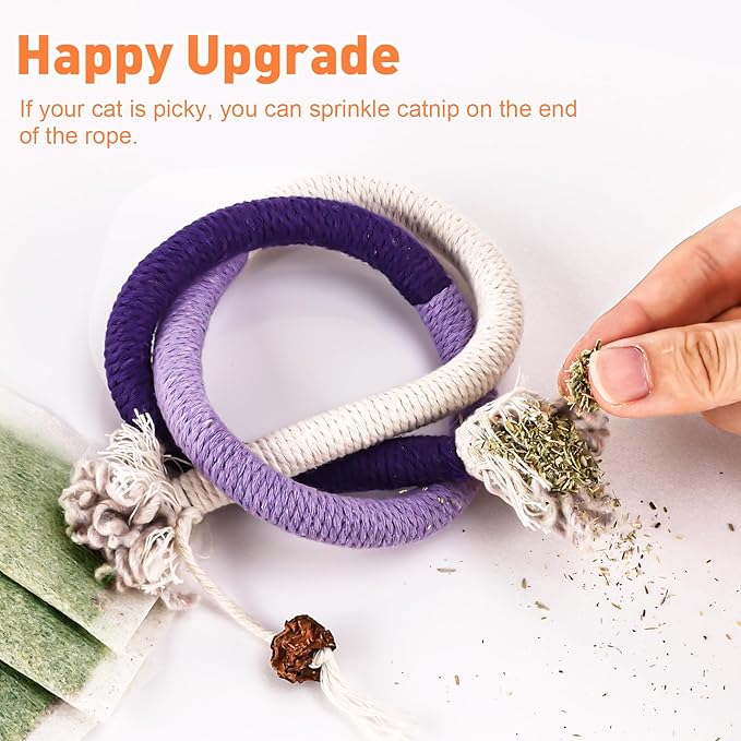3 PCS XL Cat Toys Chew Ropes, 27.56 Inches Cat Chew Rope Toy for Teeth Cleaning, Safe Catnip Toys for Cats Rope Chew Toy (3 Bags of Catnip Included)