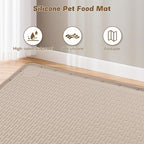 Cat Food Mat, 50" x 35" Extra Large Silicone Pet Feeding Mat with Raised Edge Pet Placemat for Food and Water Bowl Non-Slip, Easy to Clean, Floor Protection (Khaki)
