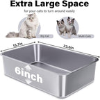 Stainless Steel Litter Box 2 Pack, 23.6" X 15.7" X 6" Steel Litter Box XL No Smell, Extra Large Metal Litterbox for Big Cat, Multiple Cats, Non Stick, Easy Cleaning