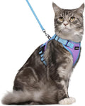 rabbitgoo Cat Harness and Leash Set, Escape Proof Soft Adjustable Vest Harnesses for Outdoor Walking, Easy Control Breathable Kitten Jacket with Reflective Strips, Purple & Blue, M