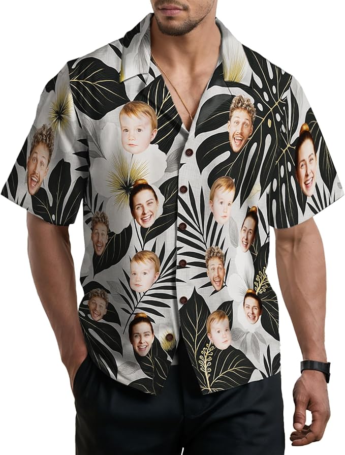 Custom Hawaiian Shirt with Face for Men, Unisex Tropical Beach Shirts Personalized Casual Funny Hawaii Button Down Shirts