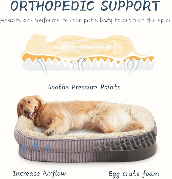 Orthopedic Dog Bed for Medium, Large Dogs Breeds, High Density Egg Crate Foam Dog Sofa Beds with Four Sided Bolster,Oval Kennel Bed, Pet Couch Bed,Removable Washable Cover& Non-Slip Bottom
