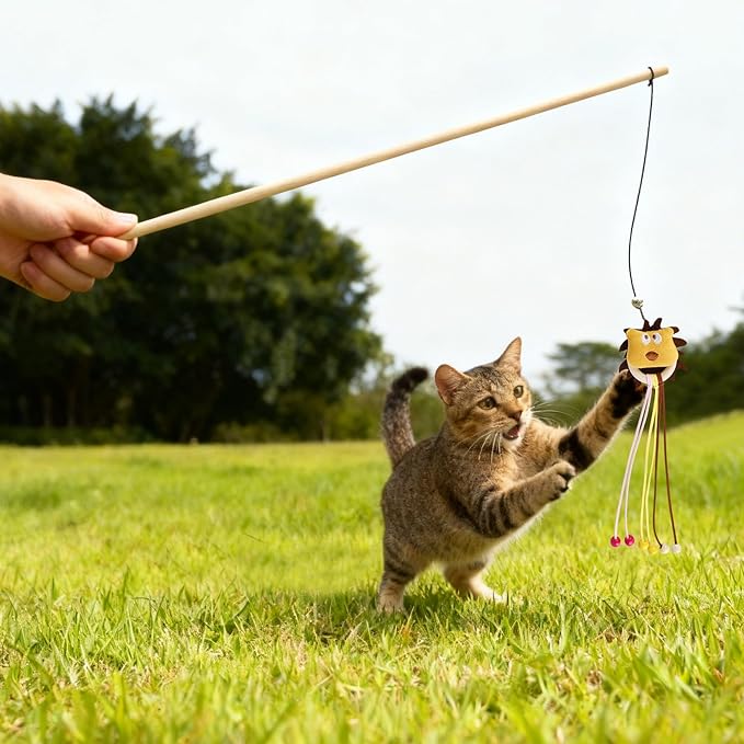 2-Pack Cat Toy Wand Set: Interactive Cat Teaser Wands with Bells and Streamers to Engage Your Cat’s Natural Instincts (Lion and Mouse)