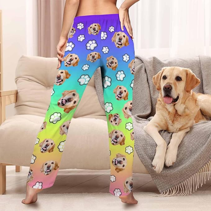 MyPupSocks Customized Face Pajamas Pants Sleep Bottoms for Men Women XS-2XL