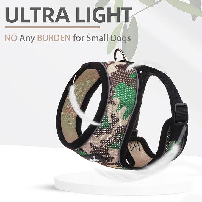 PUPTECK Soft Mesh Dog Harness and Leash Set Pet Puppy Cat Comfort Padded Vest No Pull Harnesses, Camouflage, M