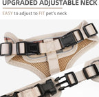 PUPTECK Soft Mesh Dog Harness and Leash Set Pet Puppy Cat Adjustable Reflective Padded Vest No Pull Harnesses, Beige, S