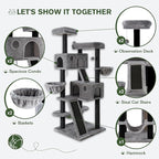 MUTICOR 66 Inches Multi-Level Large Cat Tree Tower for Indoor Big Feline/Cozy Plush Perches/Condo/Sisal Scratching Posts/Hammock and Baskets/Activity Center Play House/Wide Base/Black & Grey