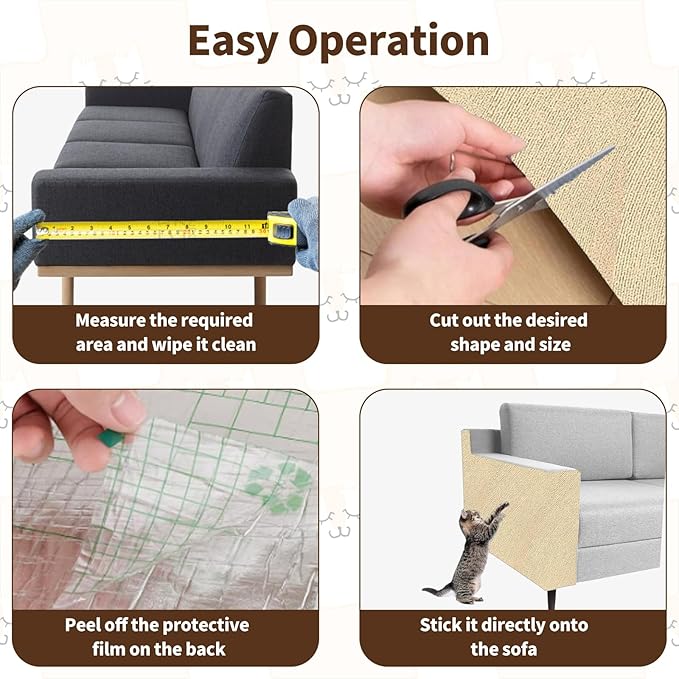 Cat Scratching Mat, 118" x 15.9" Trimmable Self-Adhesive Cat Scratch with 10 Screws 10pcs Adhesive Tape, Furniture Protector, DIY Cats Scratch Mat for Indoor, Wall, Doors, Couch and Cat Tree Shelves