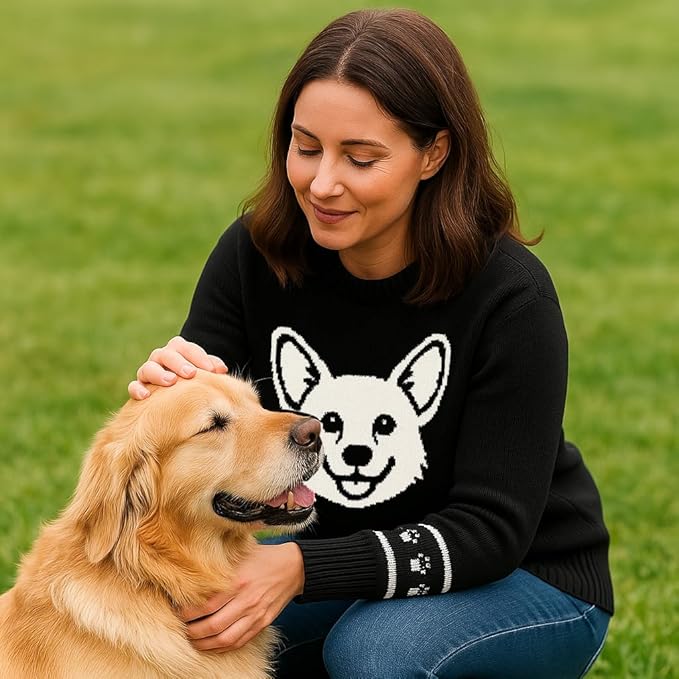 Custom Dog Knit Sweater for Women Personalized Pet Paw Print Pullover Dog Mom Gift Christmas for Pet Lovers