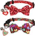 ADOGGYGO Valentine Cat Collar with Removable Bow Tie Bell - 2 Pack Holiday Valentine Heart Collar for Cat Kitten