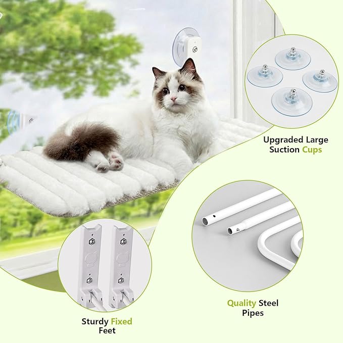Smttzion Cat Window Perch for Large Cats, Heavy Duty Cat Hammock Window Seat with Strong Suction Cups, Space Saving & Easy Clean Resting Bed for Indoor Cats
