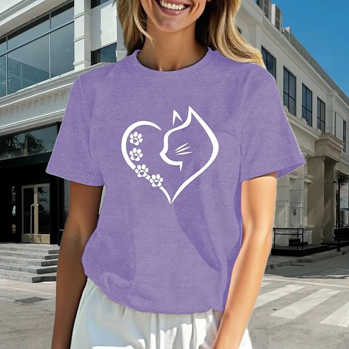 Cat Shirts for Women Cat Mom Tshirts Pet Lover Shirt Cats Paw Print Tee Tops