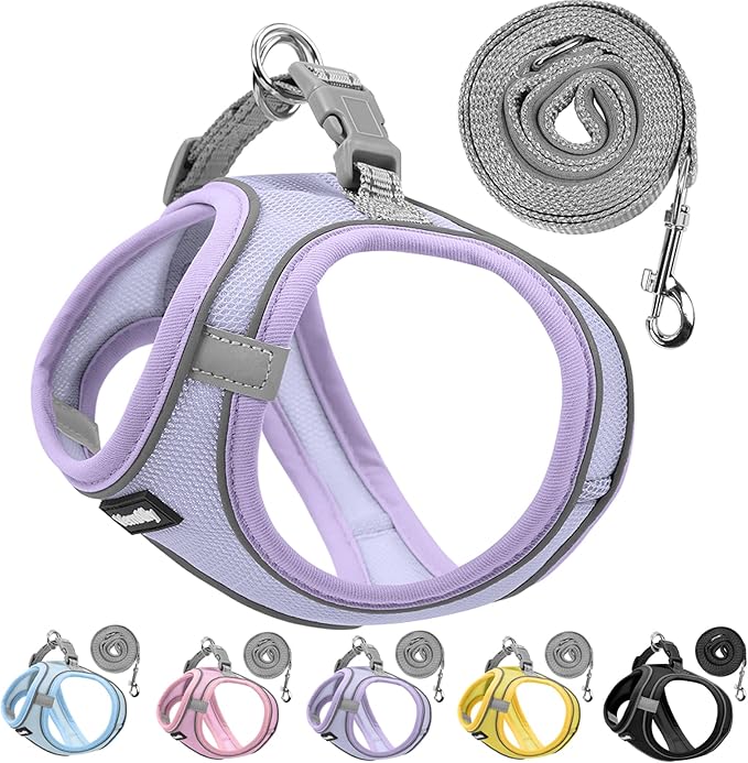 Sparkly Dog Harness Small Sized and Leash Set for Small Dogs Cats,Purple S Puppy Harness, Step in Soft Dog Reflective Vest, Breathable Mesh Pet Harness. (Purple, M)