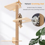 Cat Tree Wall Mounted Tall Scratching Post for Indoor Cats Climbing Tower Activity Wood Cat Wall Furniture 73 inch