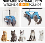 Pet Grooming Hammock for 5-11 lbs Pets, Door-Hook Hanging with Adjustable Height & Full Straps, Machine Washable with 1 Tool Bag Included Blue