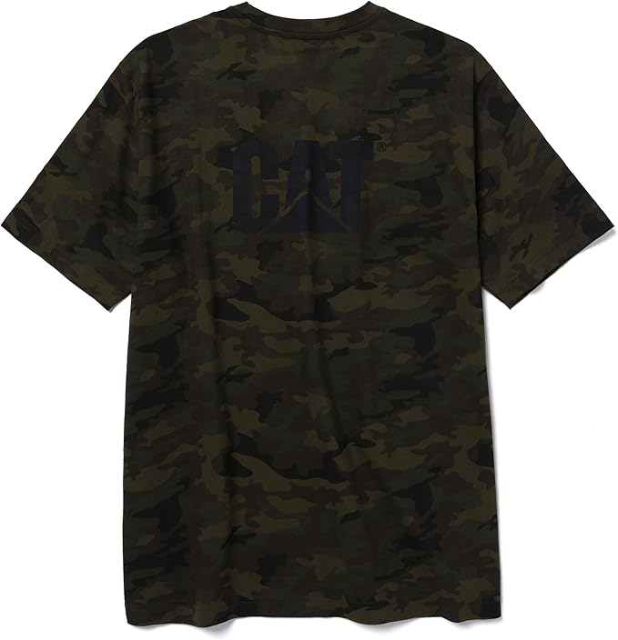 CAT Men's Trademark T-Shirts with Shape-Retention Rib Trim Spandex, Tagless Neck, and Cat Logo on Left Chest