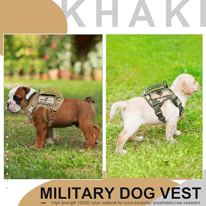 Tactical Dog Training Harness Outdoor Working Vest Adjustable Military MOLLE Dog Vest Harness with Rubber Handle (X-Small (Pack of 1), Camo)