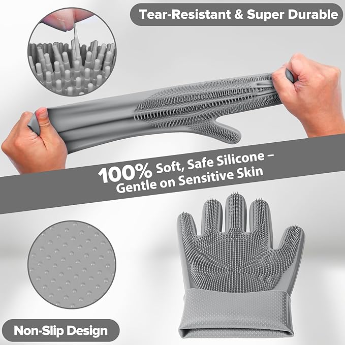 6PCS Pet Grooming Kit for Dogs,Cats and Horses | Dog Washing Gloves | Dog Bath Brush | Dog Bath Gloves | Dog Shampoo Brush | Pet Grooming Gloves | Dog Bath Supplies (Grey)