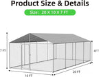 20'x10' Large Outdoor Dog Kennel, Heavy Duty Dog Enclosure with Roof, Weather Resistant Cover and Security Lock (240"x120")