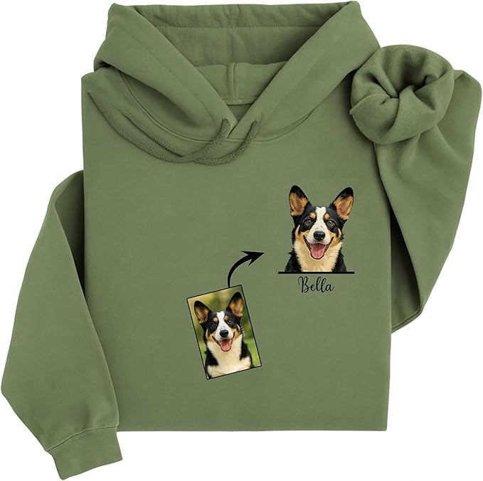 Custom Pet Portrait Hoodie and Sweatshirt with Dog or Cat Photo, Personalized Sweatshirt with Pet Drawing and Name, Gift for Dog Mom Dad, Pet Lover Birthday 4