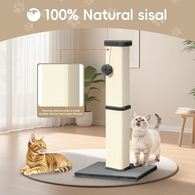 Cat Scratching Post, 32 Inch Tall Scratching Post for Indoor with 5 Inch Diameter Posts and Ball Cat Scratcher for Medium and Large Cats