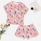 D-Story Custom Short Pajama Set with Pet Face Personalized Photo Sleepwear 2 Pieces Pjs Nightwear Xmas Gift for Women