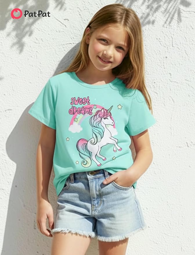 PATPAT Girls Crewneck Short Sleeve Graphic Tees Animal Print Shirts Cute Summer Outfits 5-12 Years