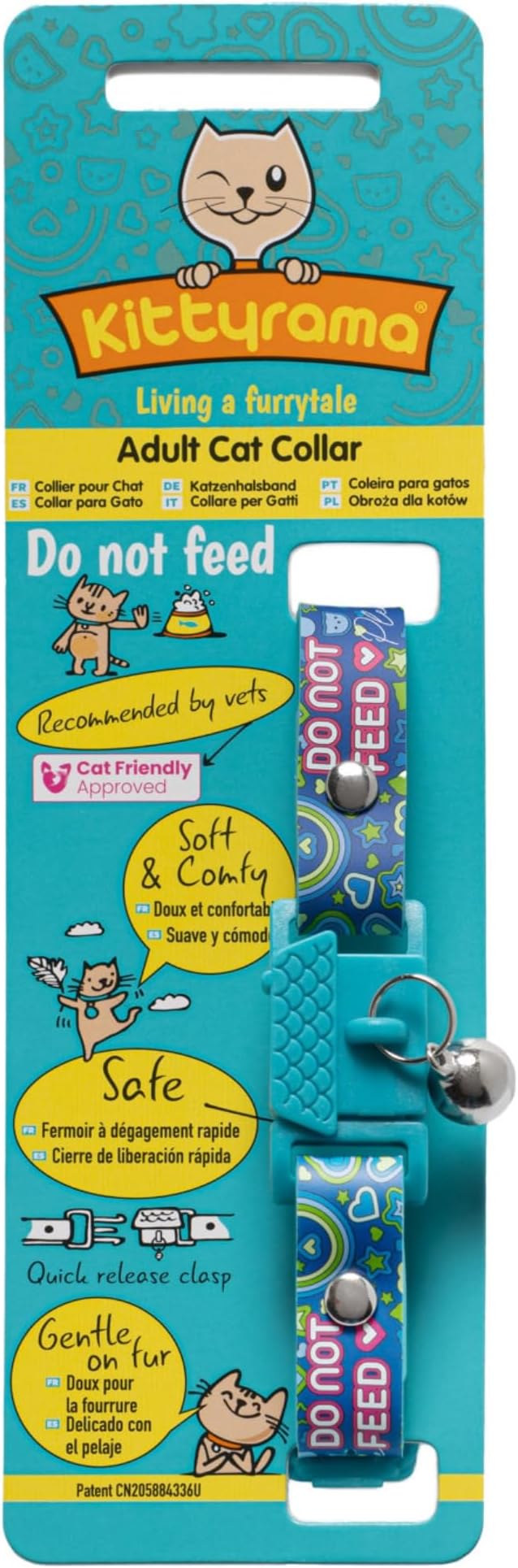 New Kittyrama No Feed Cat Collar with Bell. Breakaway, Quick Release, Hypoallergenic, Vet Approved. Lightweight Kitten Collar. As Seen in Vogue. Soft & Comfy. Indigo
