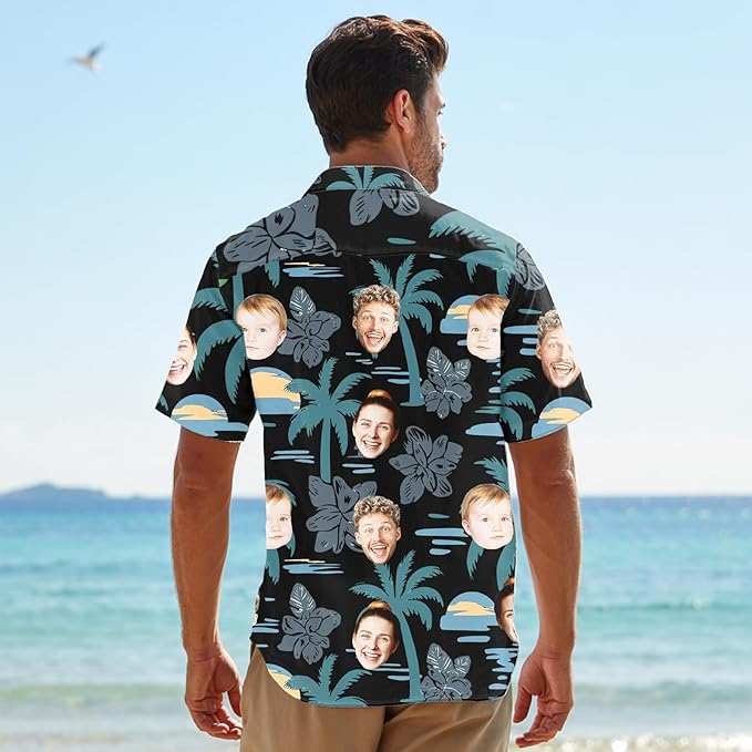 Custom Hawaiian Shirt with Face for Men, Unisex Tropical Beach Shirts Personalized Casual Funny Hawaii Button Down Shirts