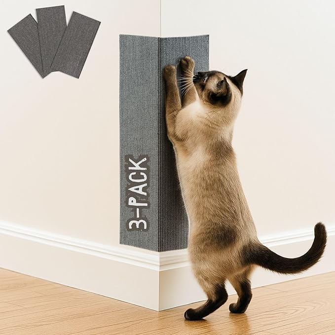 Cat Scratch Mat (3 Pack), 23.6’’ x 11.8’’ Cat Wall Corner Scratcher, Versatile Self-Adhesive Replacement Easy Use for Cat Trees Wall Furniture, Scratching Posts, and Couch Protection (Deep Grey)
