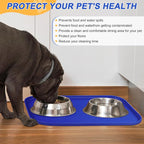 Silicone Pet Feeding Mat with Raised Edge for Food and Water, Dog Bowl Mats, Cat Bowls Placemat with High Lip for Floor Waterproof, Rubber Tray for Cats and Dogs 22 x 14 x0.8 Navy Blue