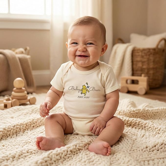 COUPLEHOODIES Personalized Baby Onesie Bodysuit – Custom Embroidery Gift for Pregnancy Reveal Baby Shower or First Grandchild