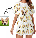 Custom Short Pajamas Set with Face Photo Women‘s Sleepwear Tee Personalized PJ Short Loungewear Set fot Her