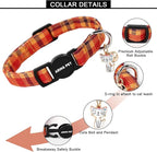 ARING PET 2 Pack Fall Cat Collars-Cute Breakaway Cat Collar with Bell & Pendant, Adjustable Halloween Plaid Kitten Collars with Safety Buckle for Girl and Boy Cats