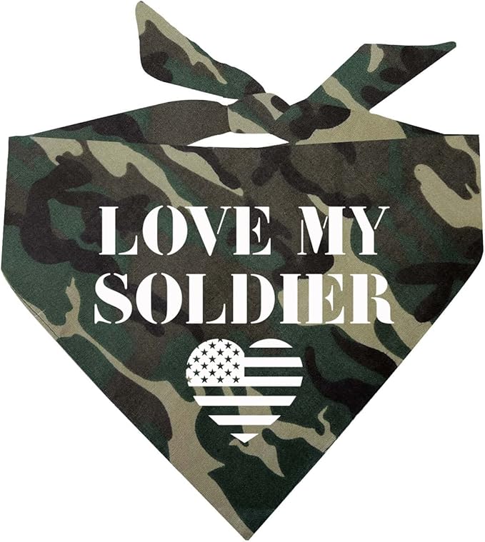 Love My Soldier Dog Bandana | 100% Cotton Adjustable Triangle | Made in USA | Army | Militray | Homecoming |Camo, X-Small (89)