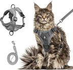 Wanheart Summer cat Chest Harness and Leash, Anti-Escape Adjustable Soft mesh cat Leash and Chest Harness Set for All Types of Cats cat Vests (Grey, XL:16.5-22.04lb)