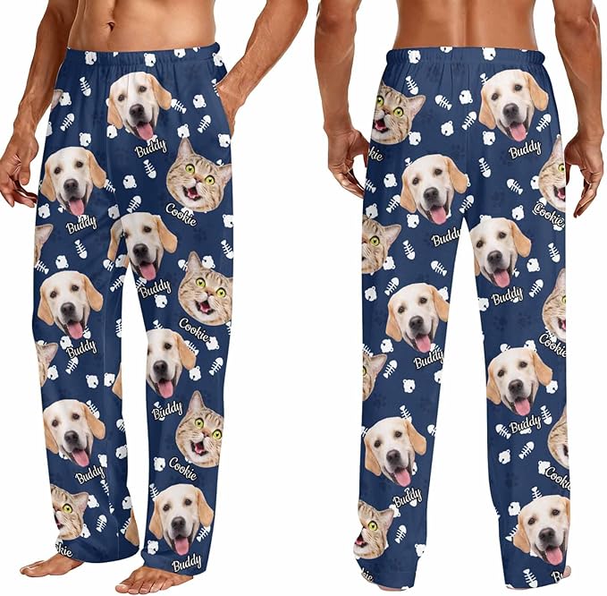 Custom Couple Pajama Pants Sock with Funny Face, Personalized PJ Anniversary Birthday Women Men Pants