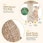PETSITE Modern Cat Tree Tower, Paper Rope Natural Bowl Shaped with Perch, Scratching Post, Rattan Cat Activity Tree for Kittens, 28" Tall