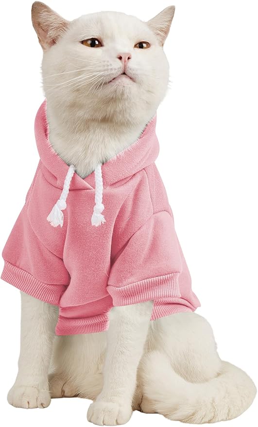 QWINEE Basic Dog Hoodie Sweatshirt Puppy Sweater Warm Cat Costumes Pet Clothes for Chihuahua Puppy Kitten Small Medium Dogs Light Pink Large