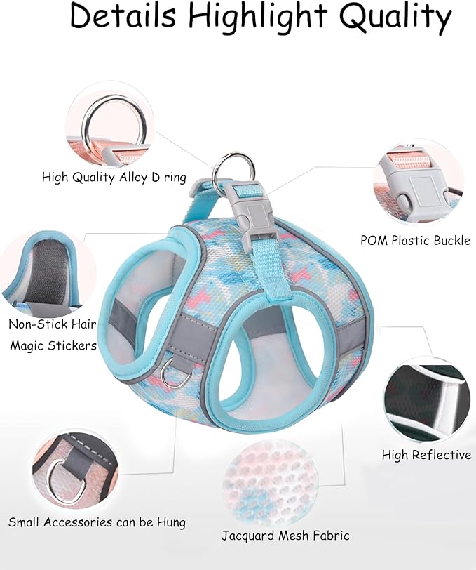 Dog Harness for Small Medium Dogs No Pull, Cat Harness and Leash Set, Step in Puppy Harness. (Bule, XS)